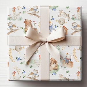 Children&#39;s Nursery Rhyme Wrapping Paper, Baby Shower Gift Wrap Roll, Birthday Gift Wrap