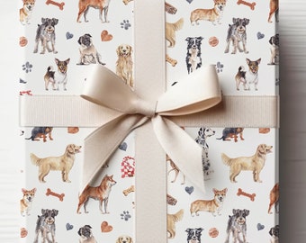 Dog Wrapping Paper, Dog Birthday Gift Wrap, Wrapping Paper, Birthday Gift, Gifts for Dogs, Dog Breeds