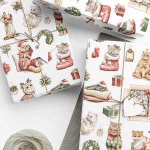 Christmas Cat Wrapping Paper: Vintage Rustic Kitten Gift Wrap image 3
