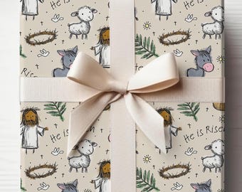 Kid's Easter Religious Wrapping Paper, He is Risen Christian Gift Wrap, Easter Gift, Kid's Easter Basket