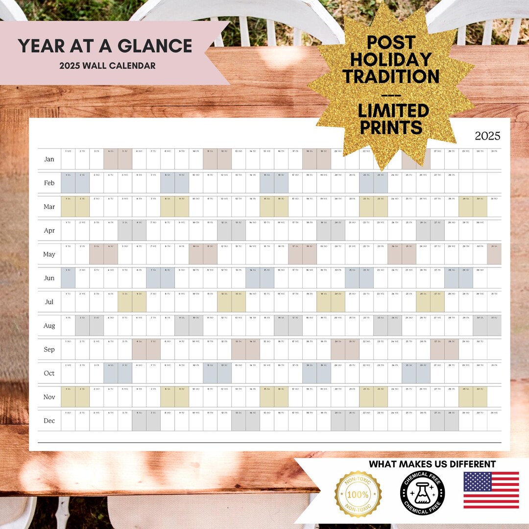 2025 Year at a Glance Wall Calendar, Annual Wall Calendar - Etsy