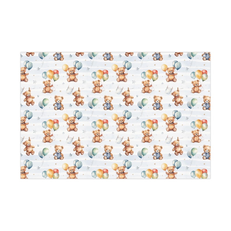 Teddy Bear Wrapping Paper, Baby Shower Gift Wrap, Baby Boy Birthday Wrapping Paper, Vintage Retro Bear, Baby Shower Gift, Birthday Boy image 3