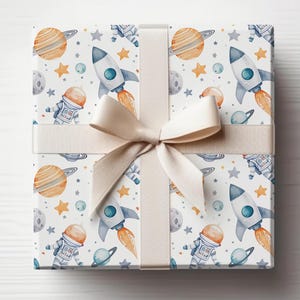 Carta da regalo per bambini con astronauta spaziale, rotolo di carta da regalo per baby shower, carta da regalo per compleanno, compleanno per ragazzi