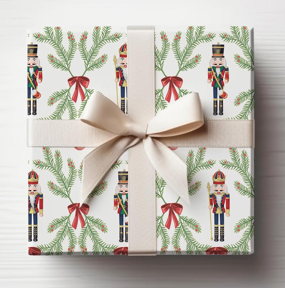 Nutcracker Wreath Christmas Gift Wrap, Christmas Wrapping Paper ...