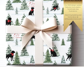 Christmas Snowy Black Dog Labrador Retriever Christmas Wrapping Paper, Christmas Wrapping Paper, Holiday Gift Wrap, Christmas Dogs