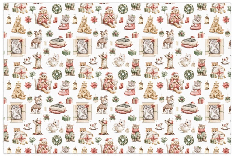 Christmas Cat Wrapping Paper: Vintage Rustic Kitten Gift Wrap image 5