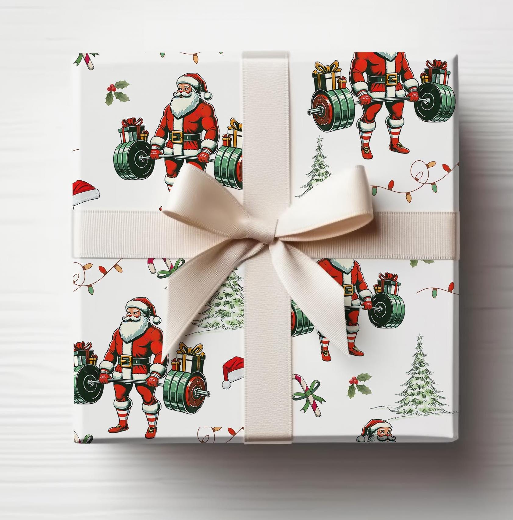 Weightlifting Santa Christmas Wrapping Paper, Crossfit, Sports Gift Wrap, Wrapping Paper, Christmas Gifts, Unique Gift, Santa Wrapping