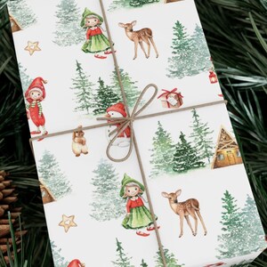 Adorable Nordic Elf Child Christmas Wrapping Paper, Holiday Gift Wrap, Christmas Wrapping Paper, Scandanavian Christmas, Scandinavian Wrap zdjęcie 4