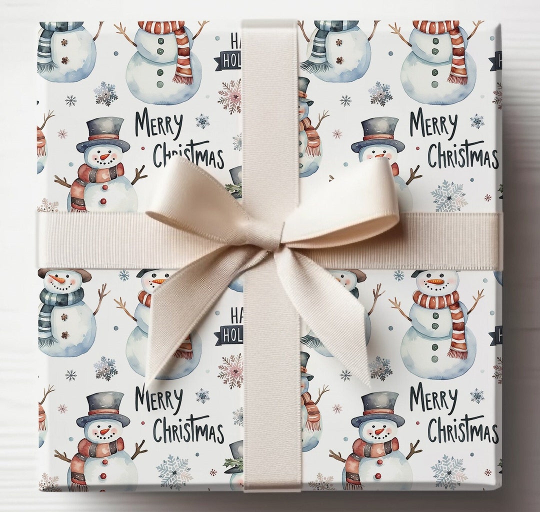 Snowman Christmas Wrapping Paper, Christmas Wrapping Paper, Holiday ...