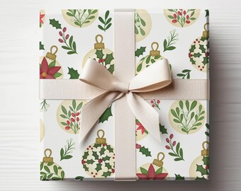 Klassiska vintergröna julgranskulor Presentpapper, Klassisk julklappsinslagning, Klassisk presentinslagning, Julklapp