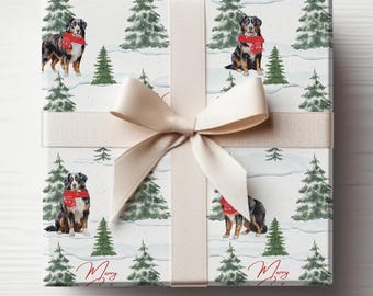Wrapping Paper, Bernese Mountain Dog Snowy Christmas Gift Wrap, Holiday Wrapping, Dog Lover Christmas Gift Wrap, Festive Dog Design Paper,