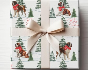 Saint Bernard Snowy Christmas Wrapping Paper, St. Bernard Dog Gift Wrap, Saint Bernard Christmas Wrapping Paper, Christmas Gift Wrap
