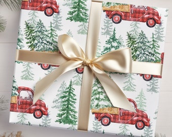 Vintage Red Truck Christmas Wrapping Paper: Tree Farm Gift Wrap