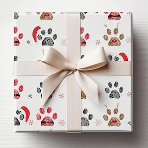 Dog Pawprint Christmas Wrapping Paper, Classic Christmas Gift Wrap Roll, Holiday Gift Wrap, Christmas Paper, Gift Wrap, Gifts for Dogs