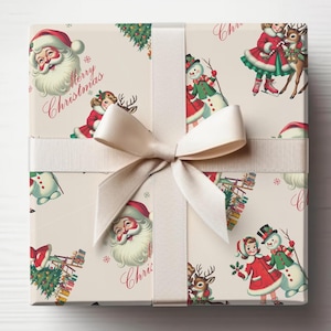 Carta da regalo natalizia retrò vintage, rotolo di carta da regalo natalizia classica, carta da regalo per le feste, carta natalizia, carta da regalo, anni '50, anni '60