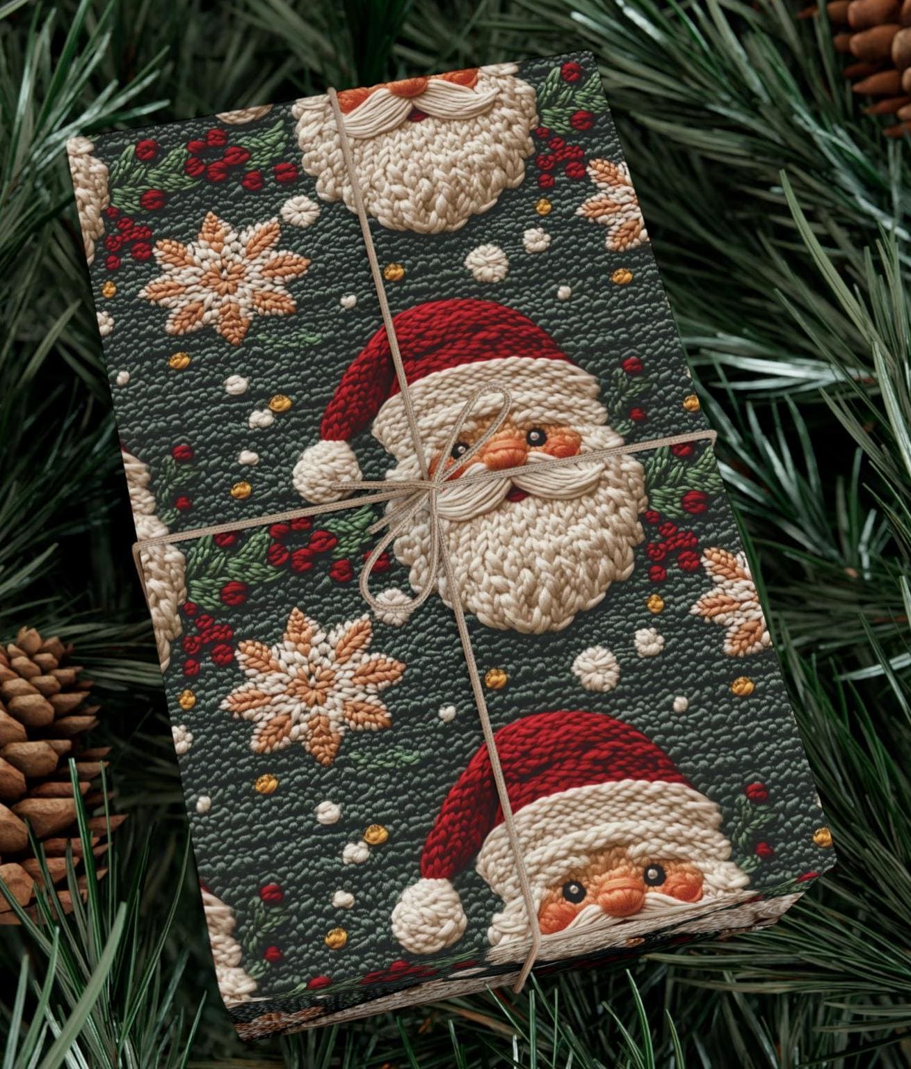 Faux 3D Knitted Vintage Christmas Wrapping Paper, Christmas Gift Wrap, Holiday Gift Wrap, Christmas Gifts, Santa Gift Wrap