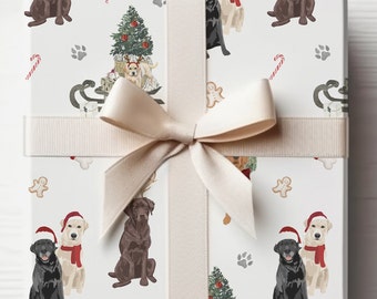 Labrador Retriever Papel de envolver de Navidad, Papel de envolver de Navidad, Envoltura de regalo de vacaciones, Perros de Navidad