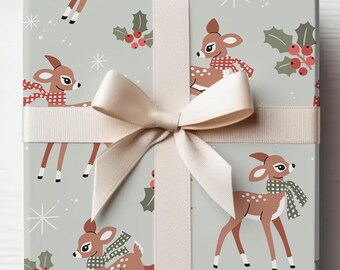 Carta da regalo vintage natalizia, carta da regalo natalizia con cervi dei cartoni animati retrò, carta da regalo classica per le feste, regalo di Natale, Natale per bambini