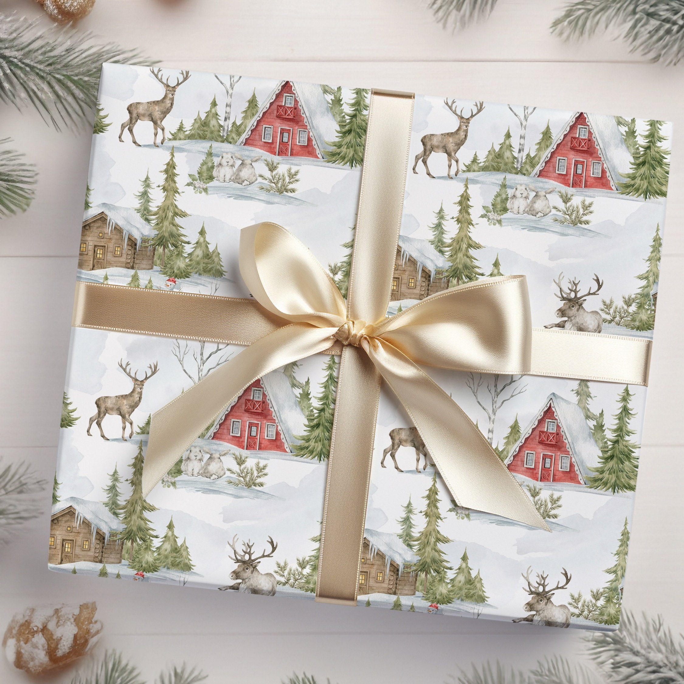 Nordic Winter Wonderland Wrapping Paper, Christmas Gift Wrap, Holiday