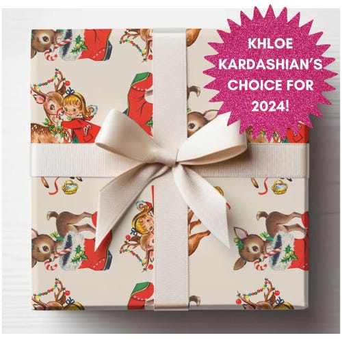 Vintage & Retro Wrapping Paper Roll, Traditional Christmas Nostalgia Gift Wrap, Holiday Gift Wrap, Eco-Friendly, Recyclable, USA Made
