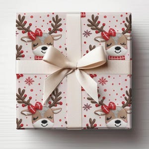 Carta da regalo natalizia finta con toppa 3D rosa e renna, carta da regalo natalizia, carta da regalo per le feste, regali di Natale, Babbo Natale rosa