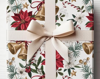 Julklappspapper för Pointsetta, Vintage julklappspapper, Klassisk presentinslagning, Julklapp, Fritidshus