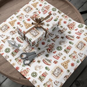 Christmas Cat Wrapping Paper: Vintage Rustic Kitten Gift Wrap image 6