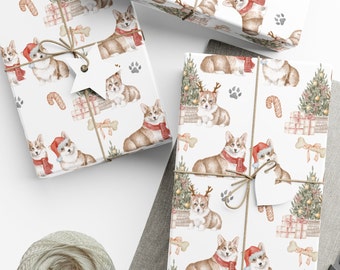 Corgi Christmas Gift Wrap, Merry Christmas Wrapping Paper, Vintage Gift Wrap, Christmas Dogs, Corgi