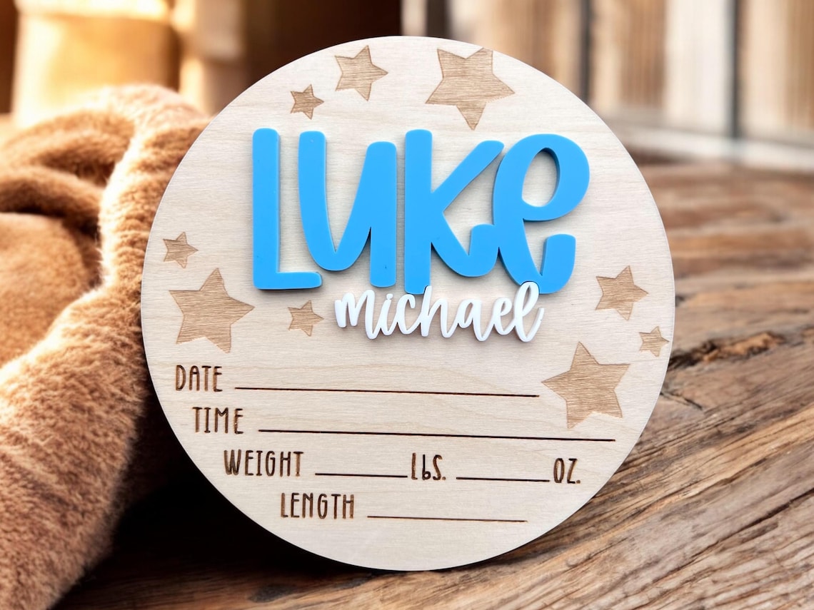 Baby Name Rounds Baby Announcement Sign With Stars, Birth Announcement Sign, Stat Sign ...
