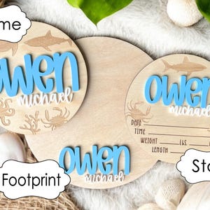 Baby Announcement Sign W/ Ocean Theme, Birth Announcement Round, Stat ...