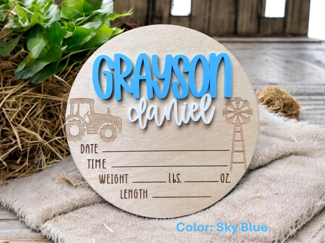 Baby Name Rounds Farm Baby Rounds, Baby Announcement Sign, Birth Announcement, Stat Sign ...