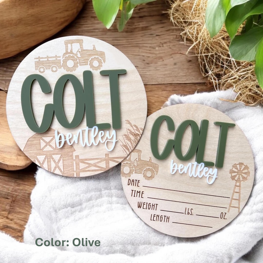 Baby Name Rounds Farm Baby Rounds, Baby Announcement Sign, Birth Announcement, Stat Sign ...
