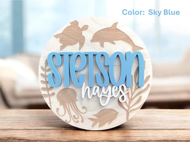 Baby Announcement Sign W/ Ocean Theme, Birth Announcement Round, Stat ...