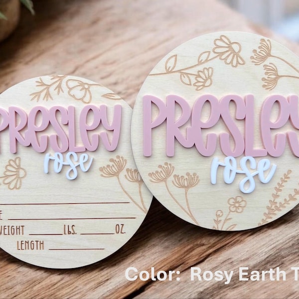 Flower Baby Round, Announcement Sign, Birth Announcement, Stat Sign, Personalized Baby Name Sign, Baby Room Decor, Floral, Hospital Sign
