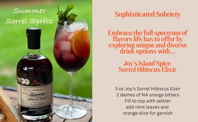 Joy's Island Spice Jamaican Sorrel Hibiscus Elixir /Award-Winning NonAlcoholic Botanical Aperitif/ Mocktail Mixer /Caribbean Hibiscus Ginger image 4