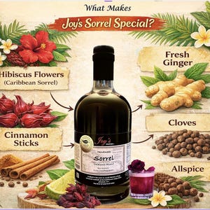 Joy's Island Spice Jamaican Sorrel Hibiscus Elixir /Award-Winning NonAlcoholic Botanical Aperitif/ Mocktail Mixer /Caribbean Hibiscus Ginger image 8