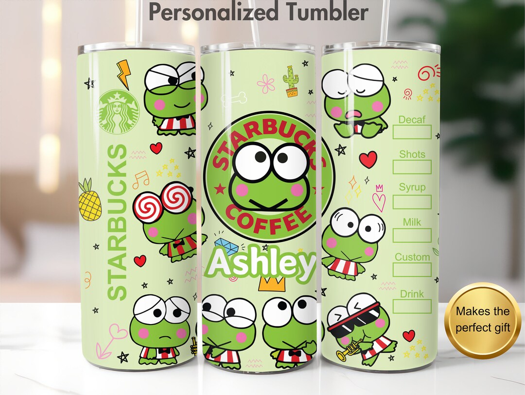 Kawaii Frog Tumbler, Personalizrd Tumbler With Lid and Straw, Kawaii