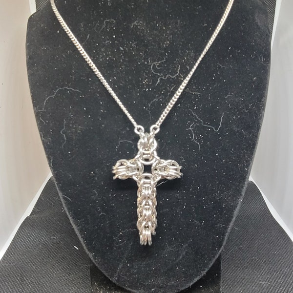 Chainmaille Cross Pendant Necklace