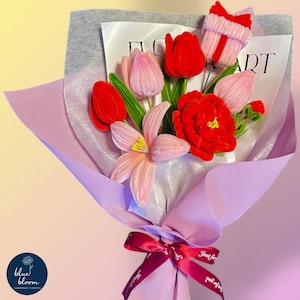 Premium Handmade Nylon Pipe Cleaner Artificial Flower Bouquet, Lily, Tulip, Rose, Gerbera | Floral Gift, Anniversary, Decor | High Quality