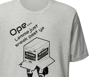 Solid Sneak: Metal Gear Solid T-Shirt with 'Ope, Lemme Sneak Right Past Ya' Meme Featuring Solid Snake in a Cardboard Box