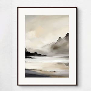 Mountain Zen-Inspired Landscape Prints - Serene Wall Art, Black and Brown Wall Art