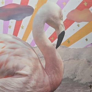 Unique Collage Art, Maximalist Home Decor, Sunset Flamingo