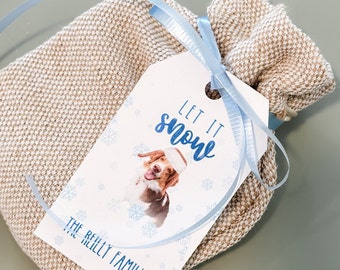 CUSTOM Dog GIFT TAG "Let It Snow", Christmas Gift Tags with Custom Photo of your dog! Printable Holiday Gift Tags, Party Favor Tag