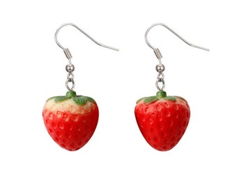 Strawberry Earrings, Food Earrings, Snack Earrings, Fruit Earrings, Silly Earrings, Novelty Earrings