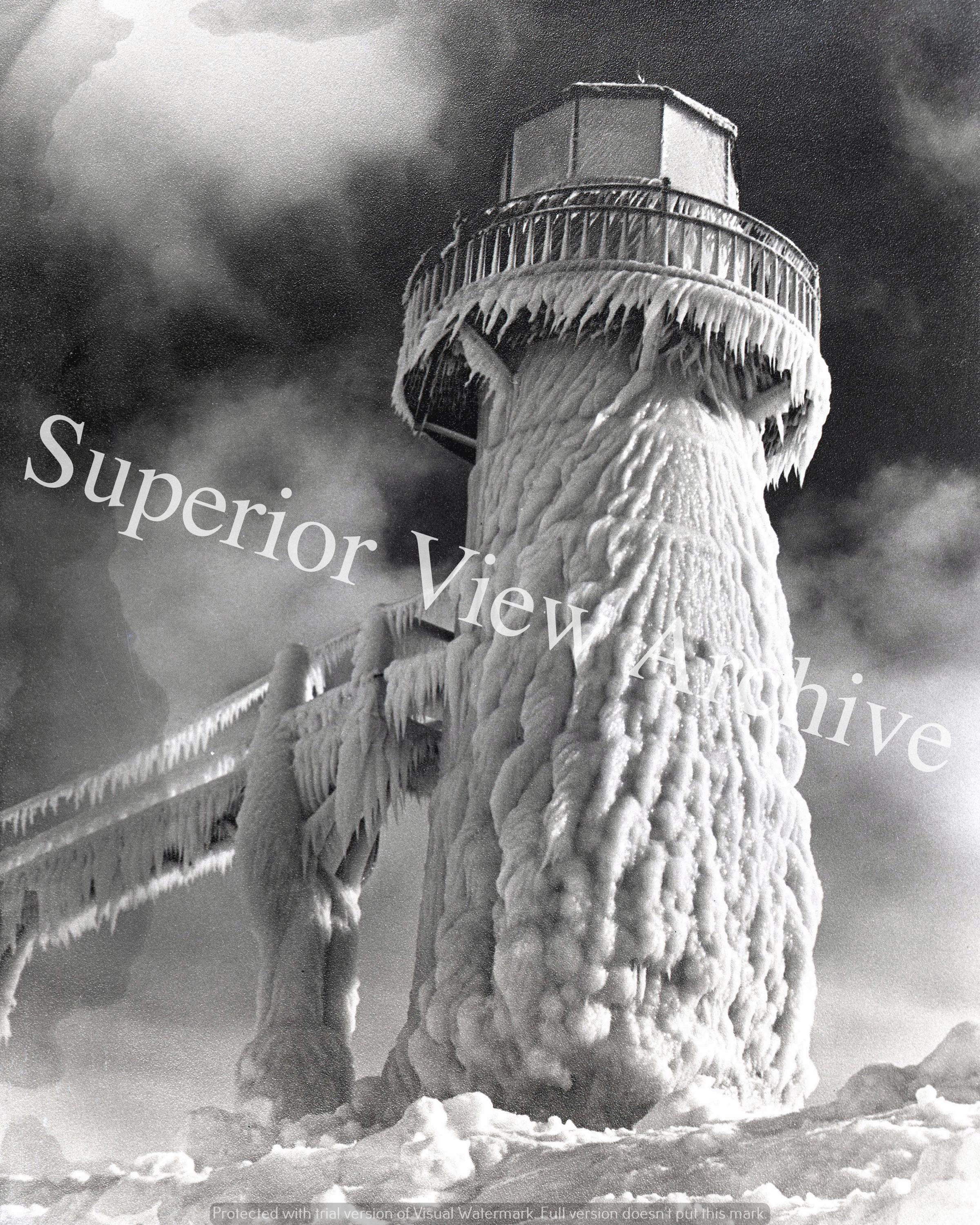 Vintage Lighthouse Covered in Ice Old Time Frozen Lighthouse Lake ...
