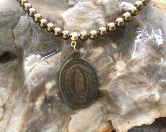 Antique Belgian Mary Medal on Swarovski Pearls