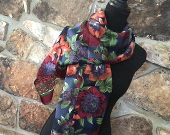 Vintage “The Limited” Italian Scarf, Jewel Toned Floral, Polyester