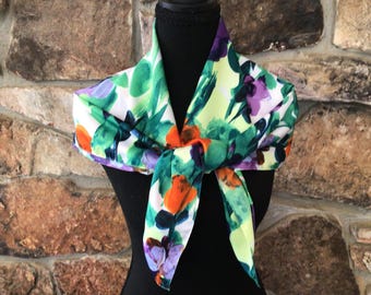 Bold Floral Satiny Scarf, Viscose Blend
