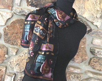 Vintage Casual Corner Silk Scarf, Floral Abstract