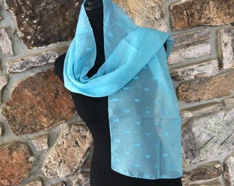 Vintage Vera Neumann Sheer Scarf, Soft Turquoise Color, Woven Design Elements, Polyester, Italy